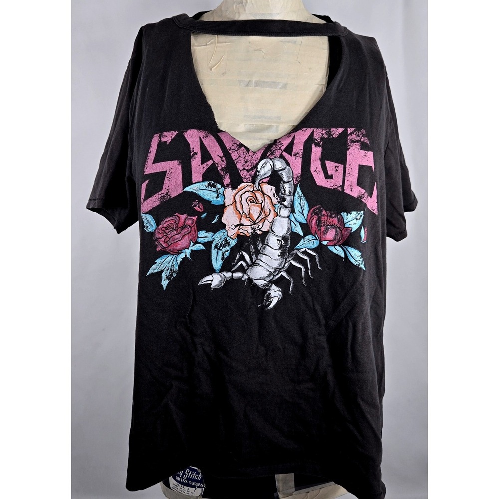 Savage Graphic T-Shirt TBAR Limited Cut Out Neck Short Sleeve Top Large Grunge